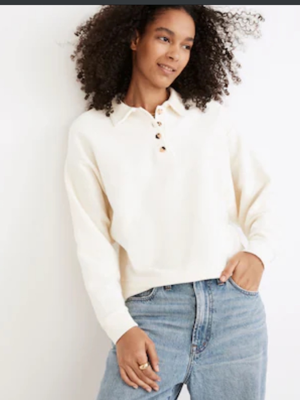 Madewell Cream Button-Front Collared Women's Sweater